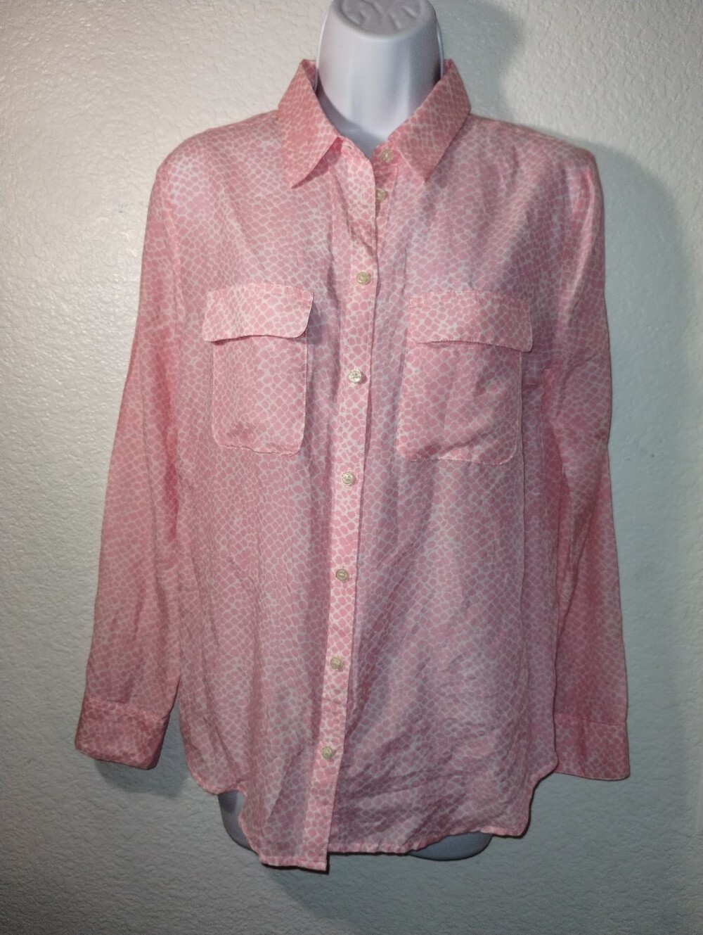 Gap L/S Shirt Pink White Print Shirt Size XS